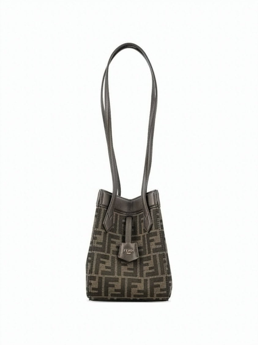 Fendi Trapezoidal Shoulder Bag With Monogram Pattern And Leather Accents