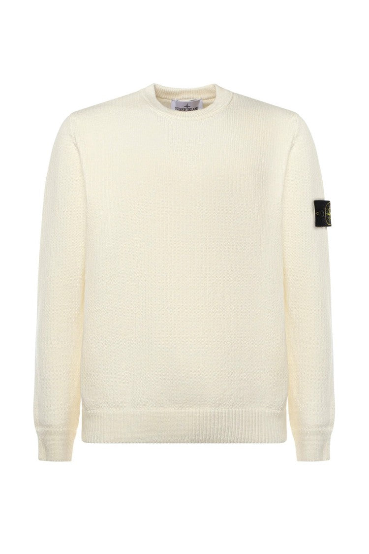 Stone Island Ivory Cotton-Elastomultiester Blend Ribbed Crew-Neck Sweater