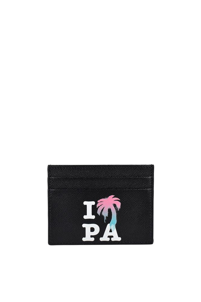 Palm Angels Black Grained Leather Card Holder