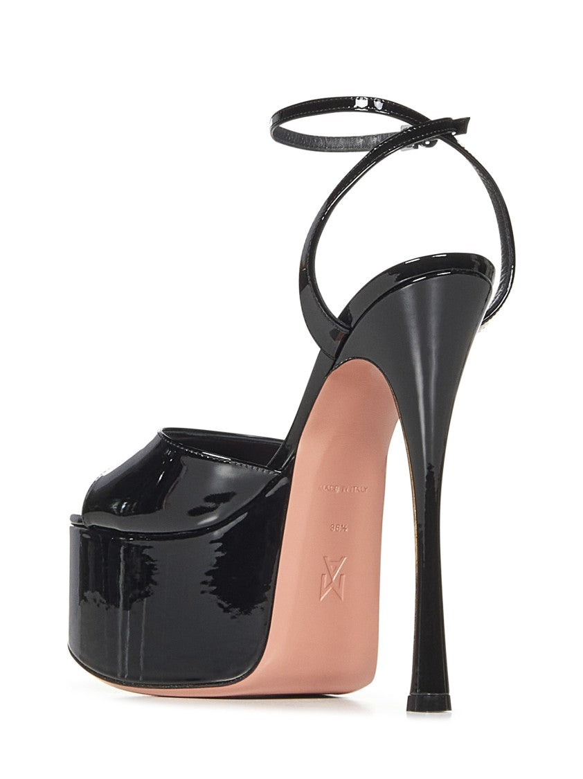 Amina Muaddi Patent Leather Platform Sandals With Stiletto Heel