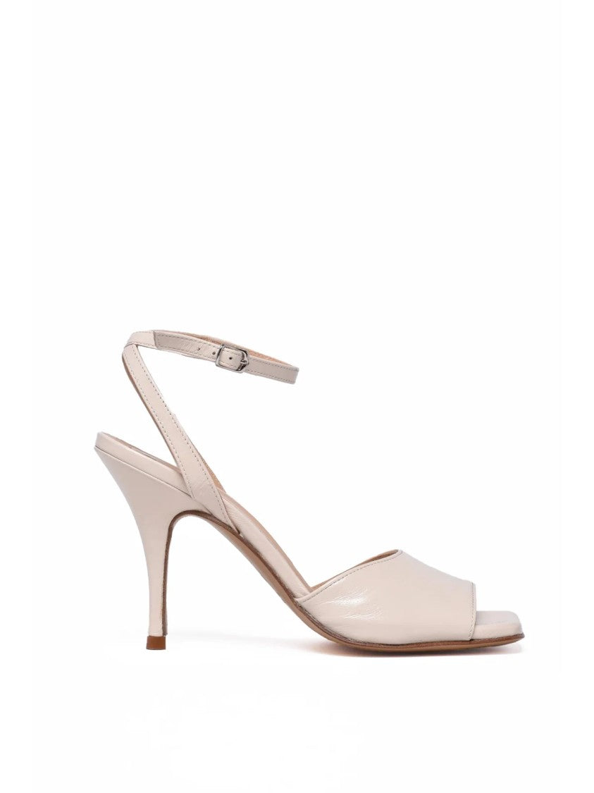 Guglielmo Rotta Beige Ankle Strap Tapered Heel Leather Sandals