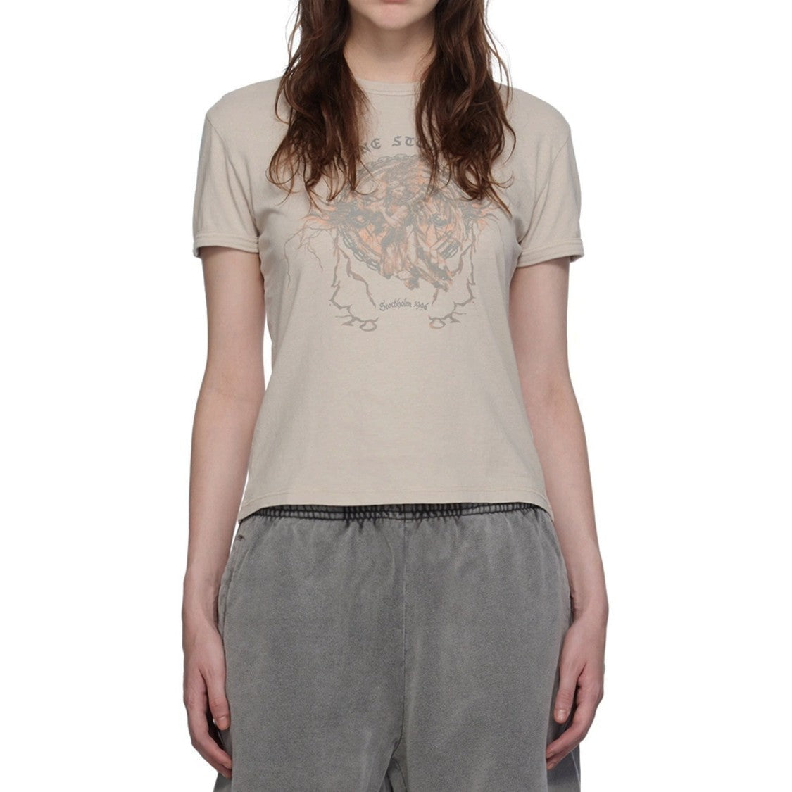 Acne Studios Printed T-Shirt With Rib Knit Crewneck