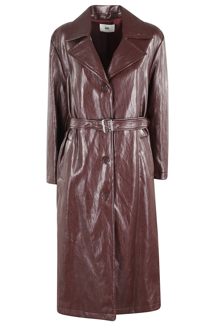 Solotre Glossy Trench Coat With Classic Lapel And Tailored Fit