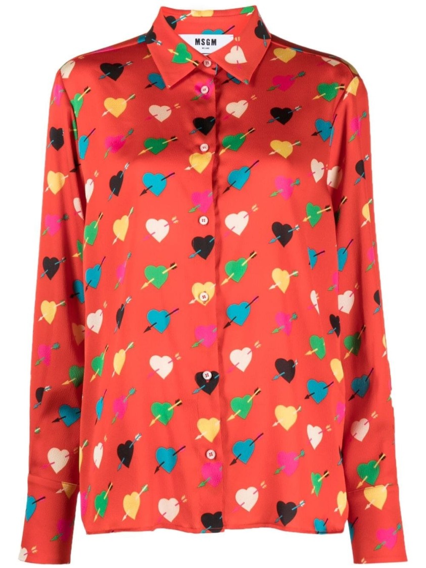 Msgm Heart Pattern Shirt