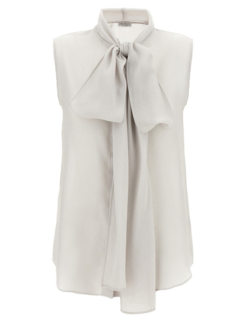 Brunello Cucinelli Cashmere Knit Sweater With Lavallière Blouse