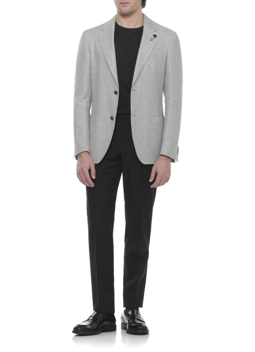 Lardini Grey Wool-Blend Pin Blazer