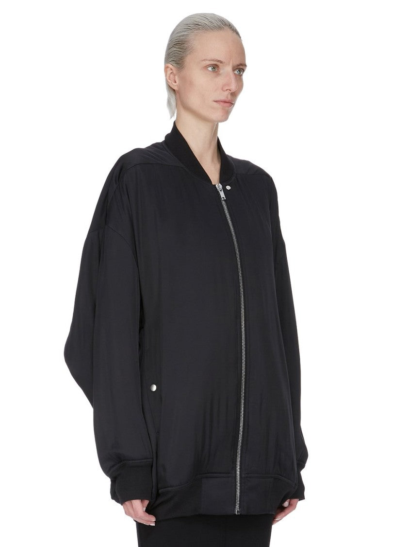 Rick Owens Oversized Black Bomber Jacket In Washed Charmeuse