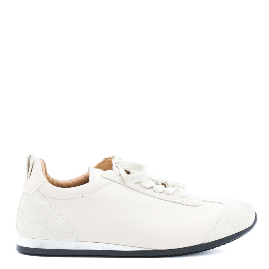 Uma Wang Off-White Leather Suede Inserts Low-Top Sneakers