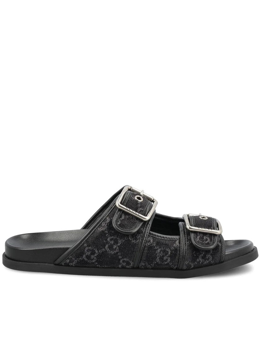 Gucci Black Rhein Slide Gg Denim Sandals