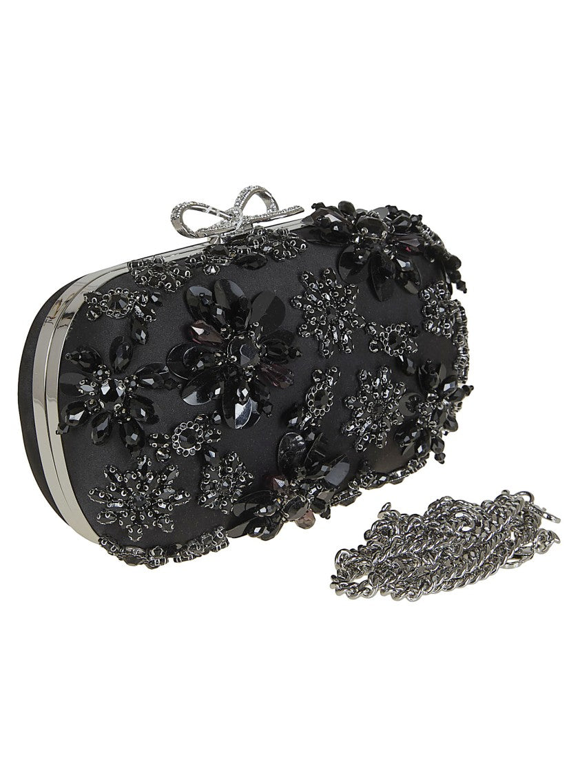 Self-Portrait Beaded Satin Clutch With 3D Floral Crystal Embroidery