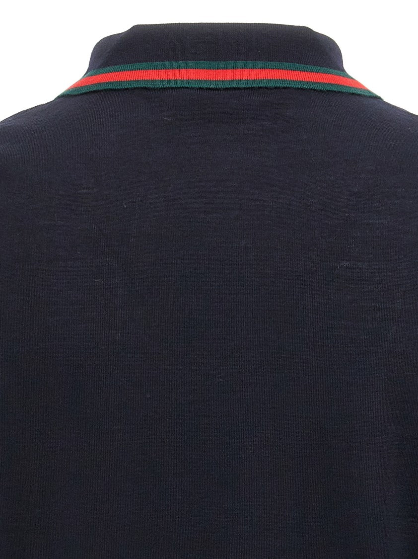 Gucci Web Ribbon Fine Knitted Wool Polo
