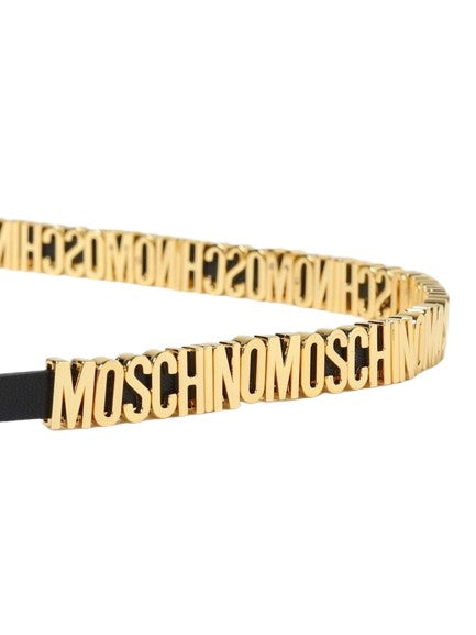 Moschino Gold Leather Belt With Bold Logo Detailing