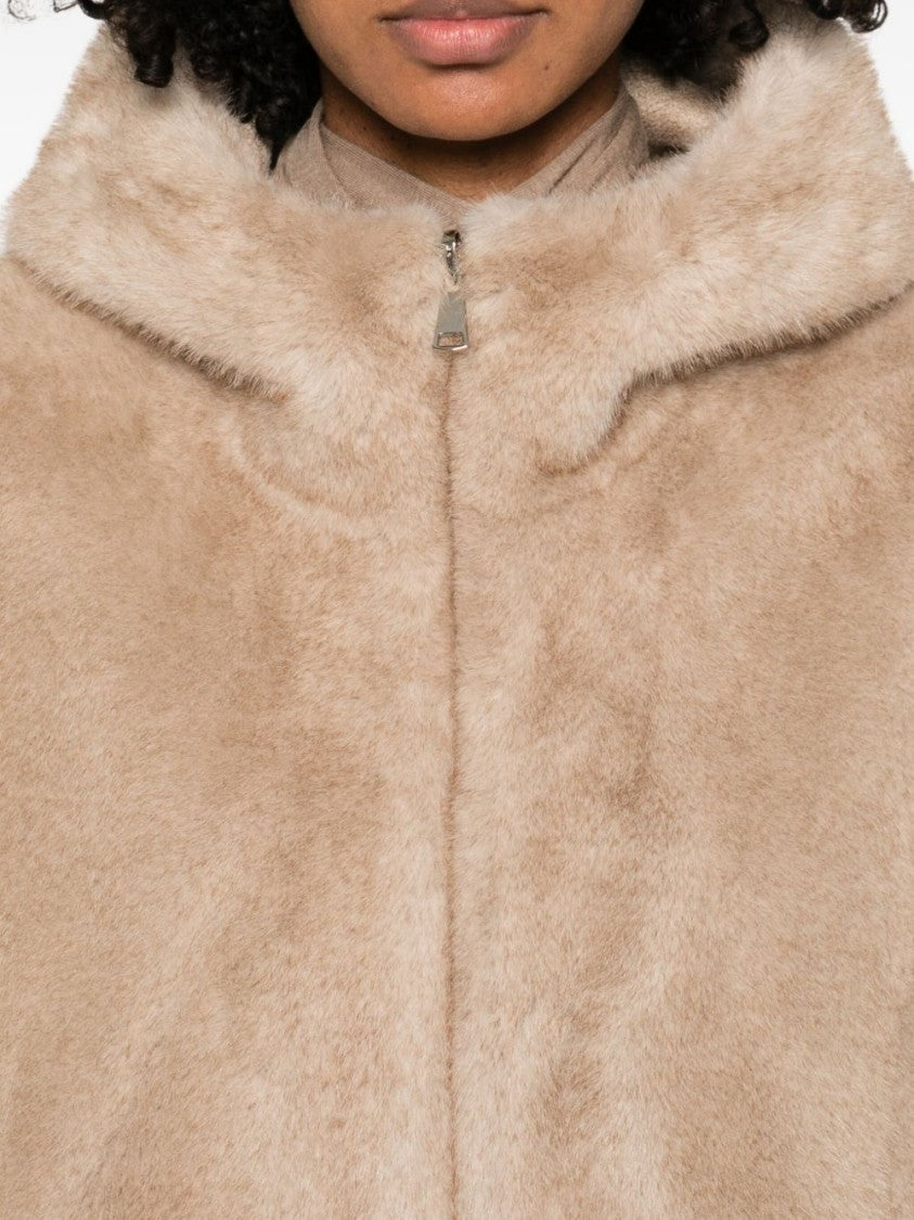 Betta Corradi Beige Hooded Coat With Plush Texture