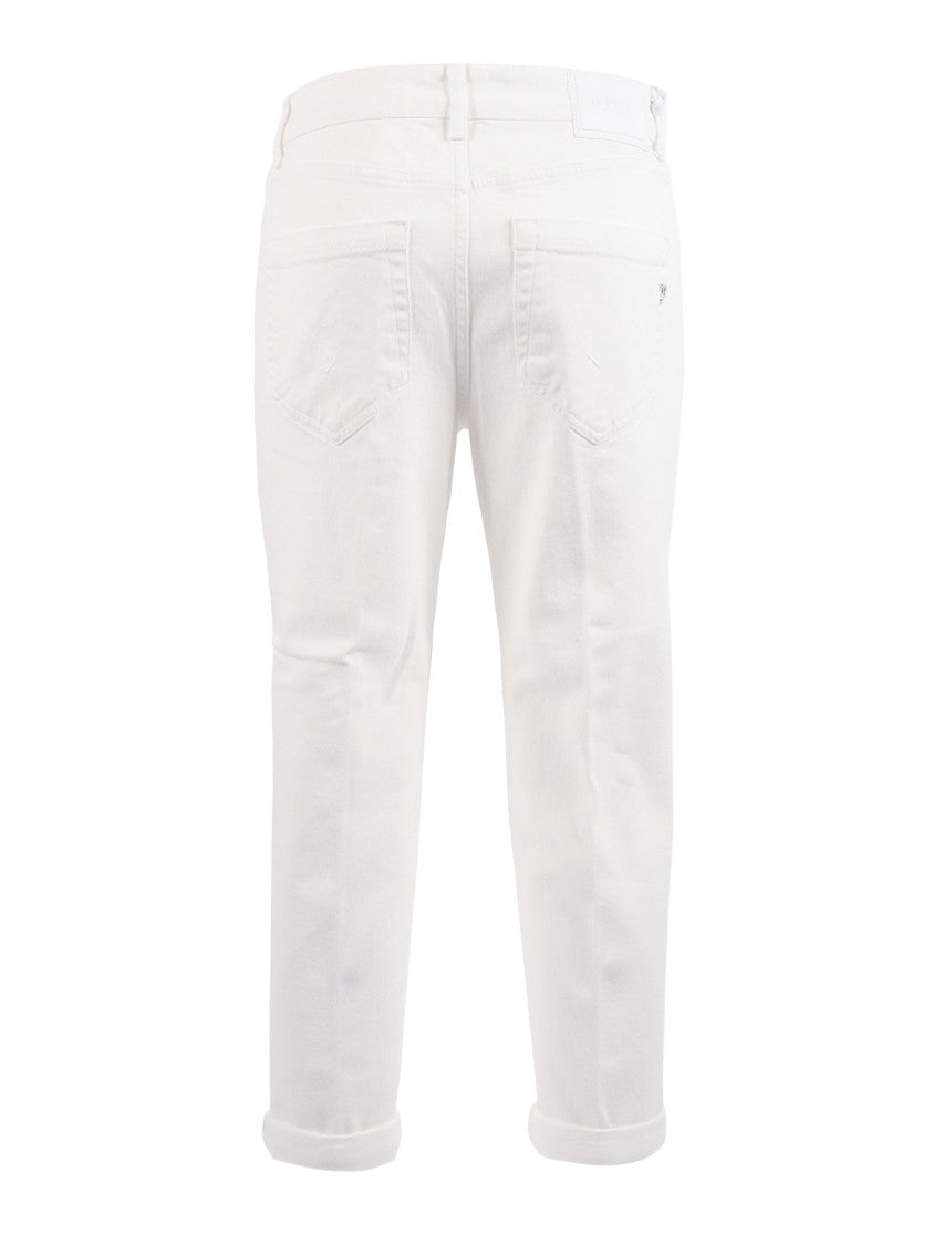 Dondup Cropped White Metallic Straight-Leg Pants