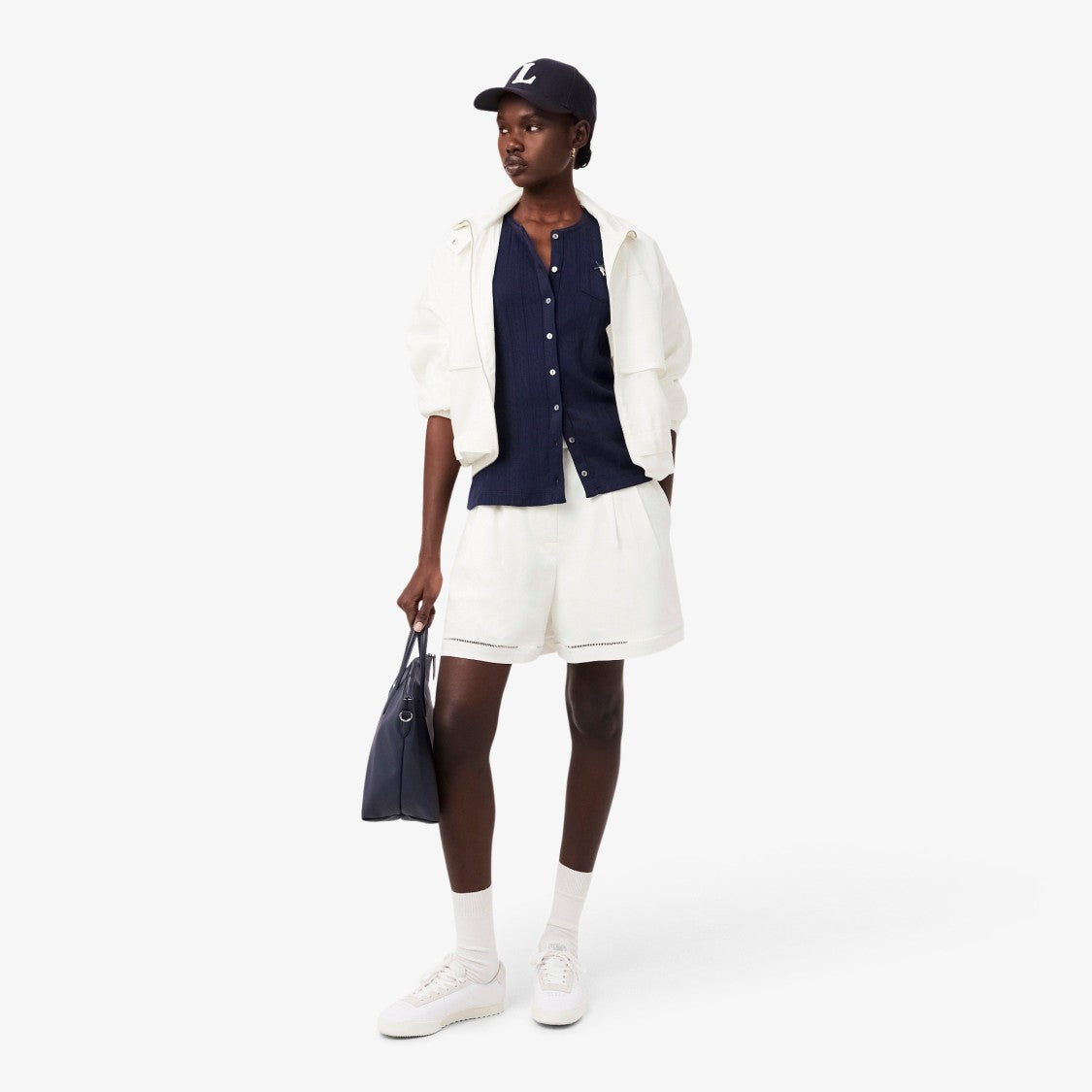 Lacoste Tailored White High-Waist Shorts