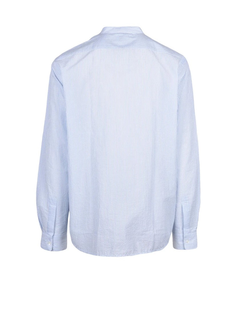 Aspesi Sky Blue/White Vertical Stripe Mandarin Collar Cotton Shirt