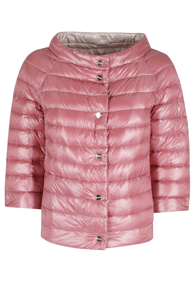 Herno Dark Pink Boat Neck Button-Front Polyamide Down Jacket
