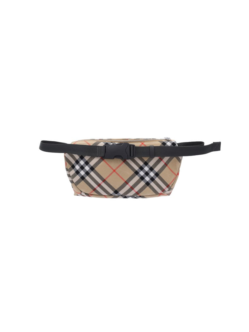 Burberry Check Pattern Belt Bag With Adjustable Strap And Logo Charm