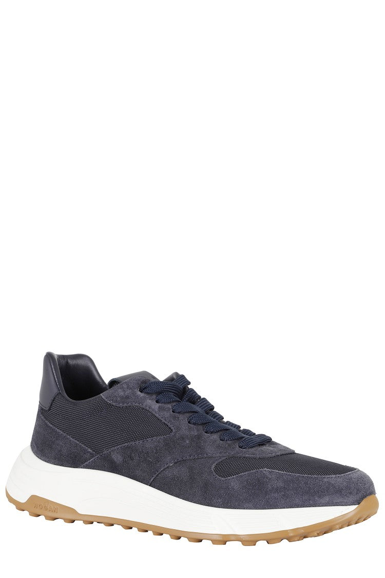 Hogan Denim Blue Hyperlight Laced Suede-Trim Leather Sneakers