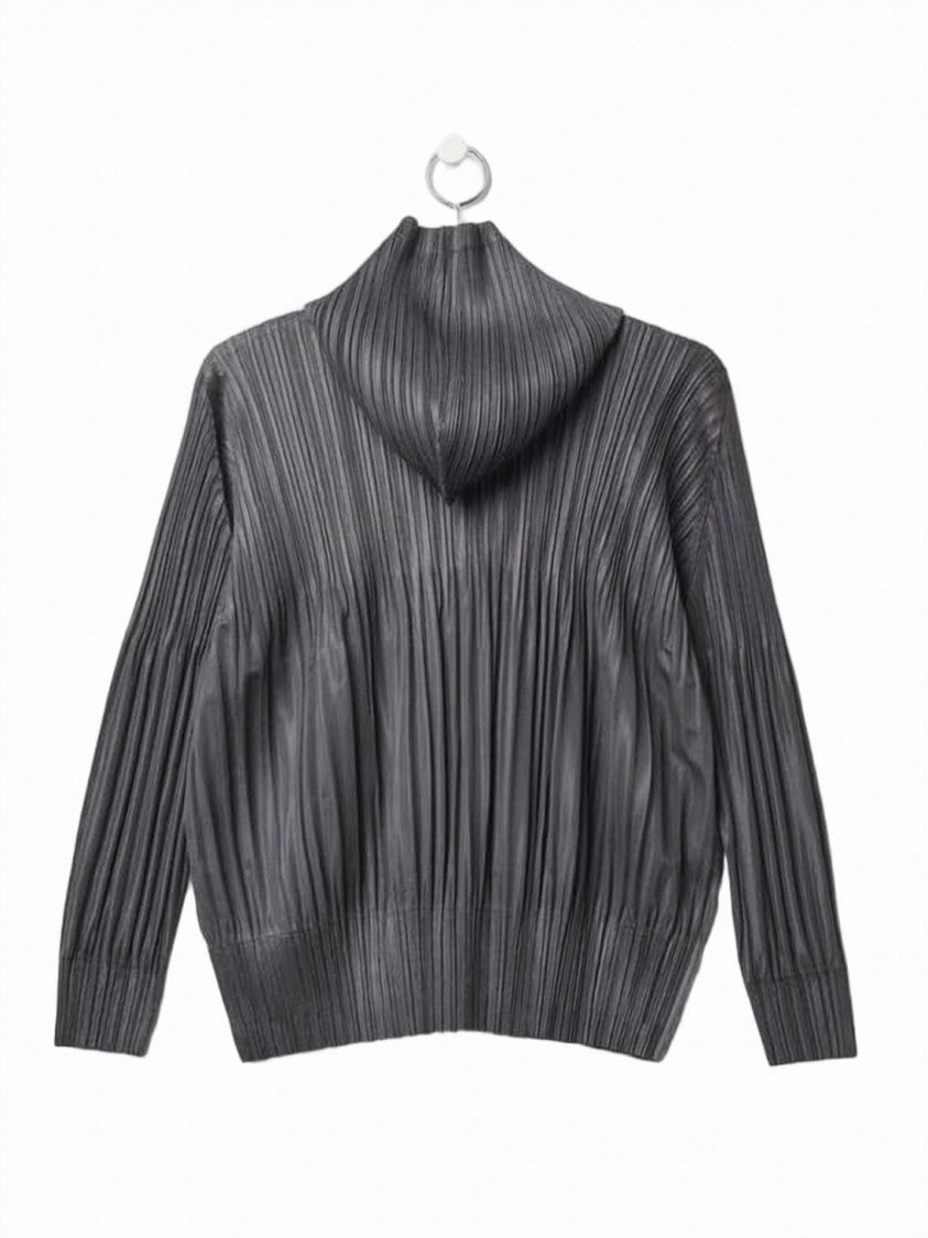 Pleats Please Pleated Boxy Jacket With Zipper Closure And Textured Design