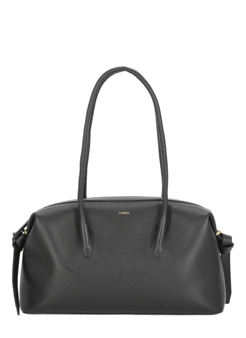 Yuzefi Pebbled Leather Duffle Bag With Golden Logo Detail
