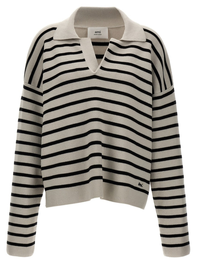 Ami Striped Polo Sweater
