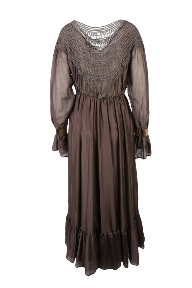 Souvenir Long Embroidered Dress - Brown