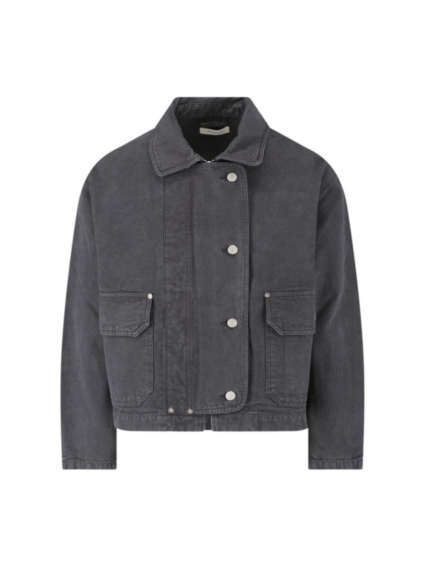 Mfpen Cropped Organic Cotton Jacket With Classic Collar And Dual Closure
