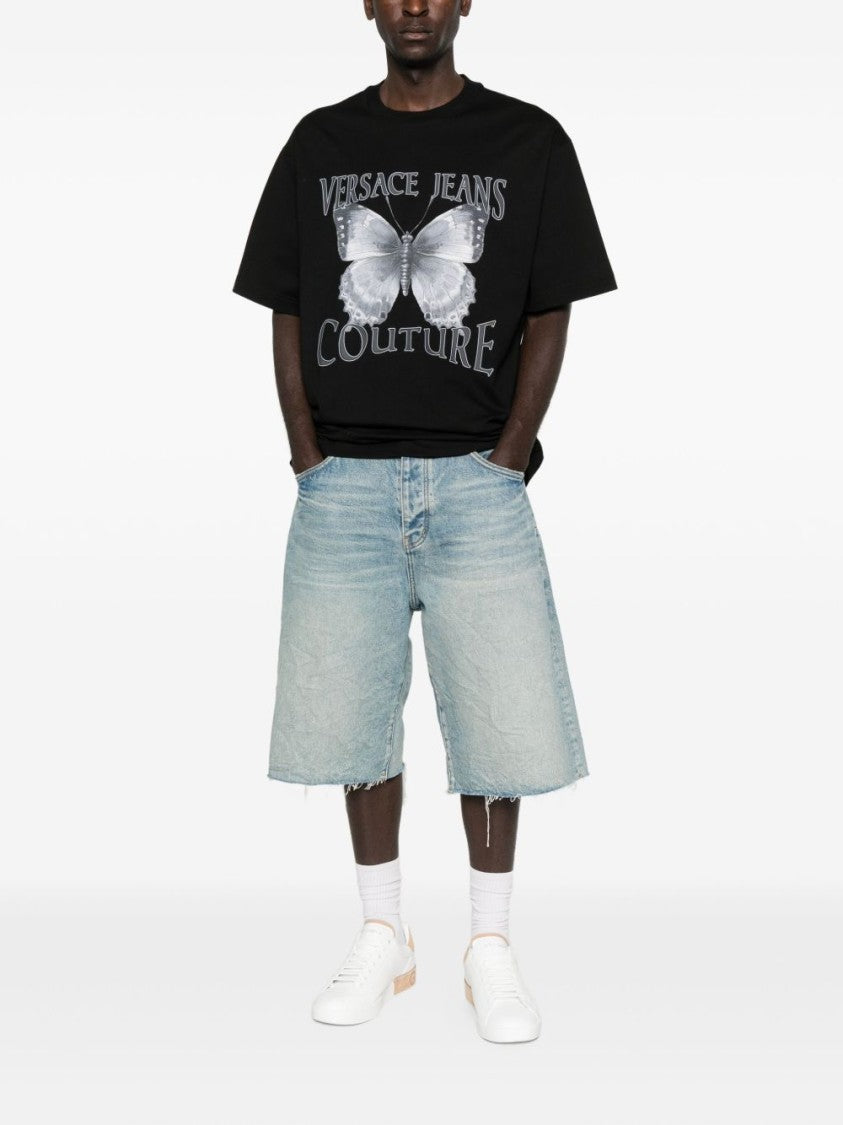 Versace Jeans Couture Black Graphic T-Shirt With Silver Butterfly Design