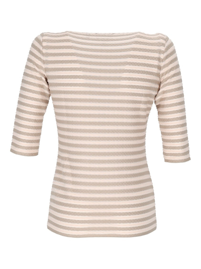 Emporio Armani Fitted Jumper With Horizontal Stripes And Textured Weave