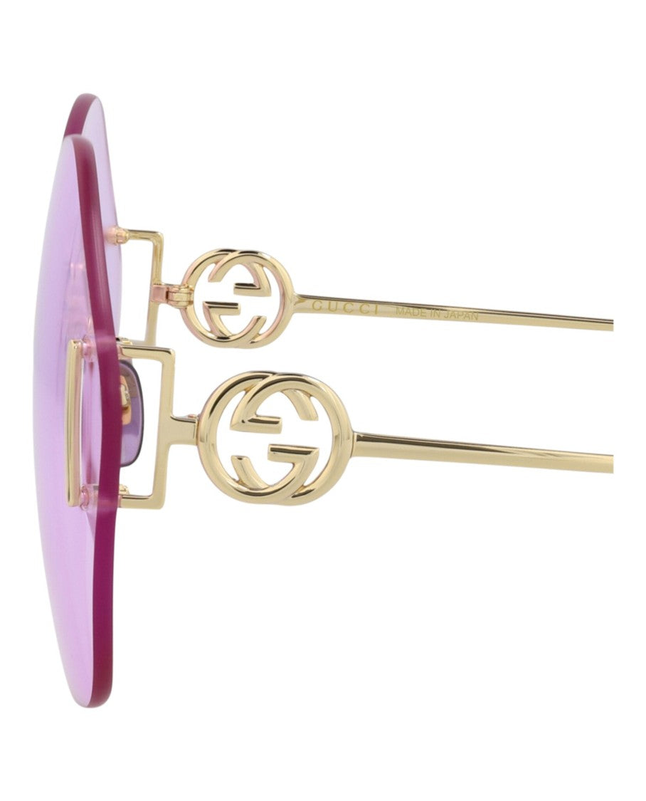Gucci Round-Frame Metal Sunglasses With Lavender Lenses
