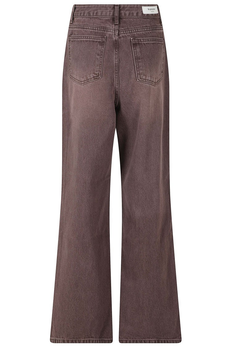 La Piscine Washed Brown Straight Leg Denim Pants With Five-Pocket Design