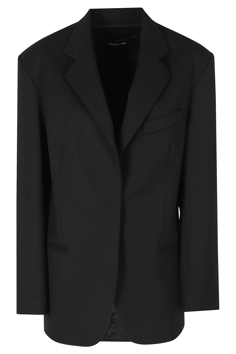 Federica Tosi Black Frescolana Single-Breasted Oversized Polyester-Blend Blazer