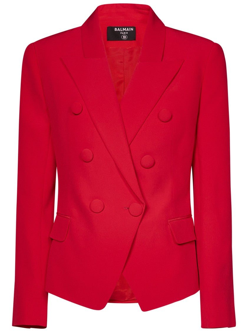 Balmain Fitted Red Viscose Crepe Jacket