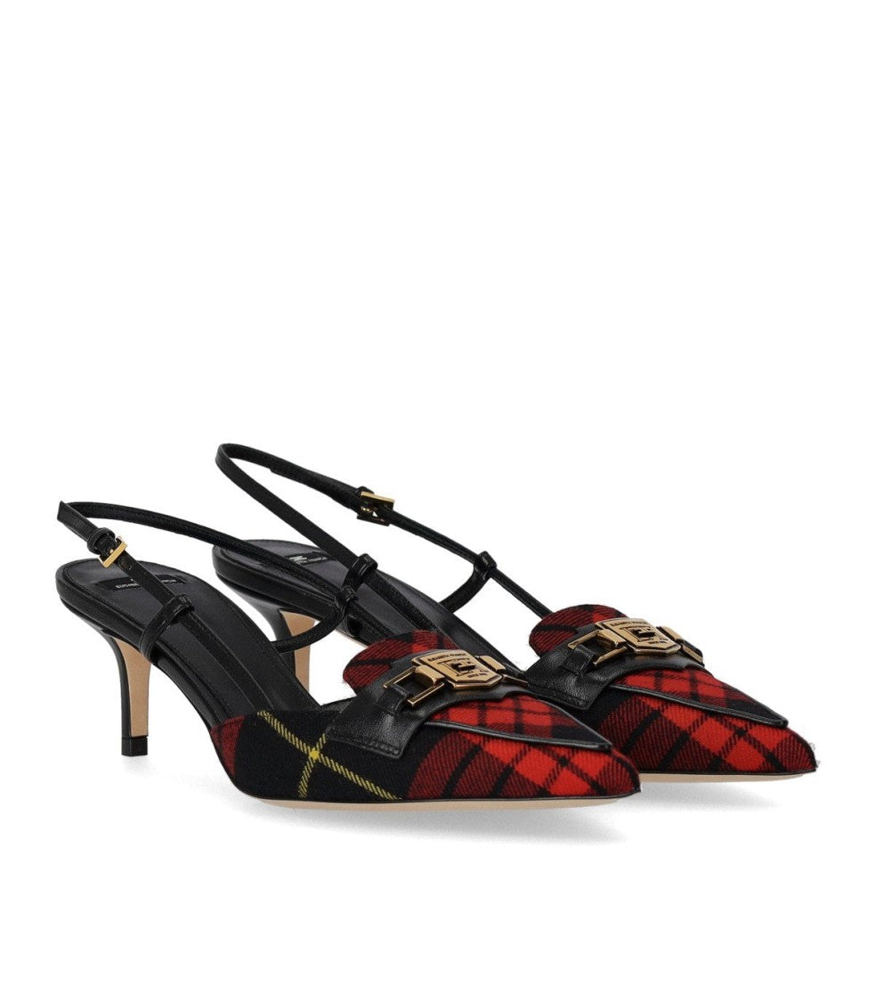 Elisabetta Franchi Black And Red Tartan Slingback Pump