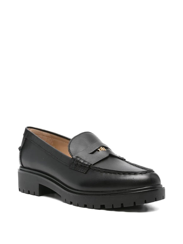 Lauren Ralph Lauren Black Leather Metallic Detail Loafers