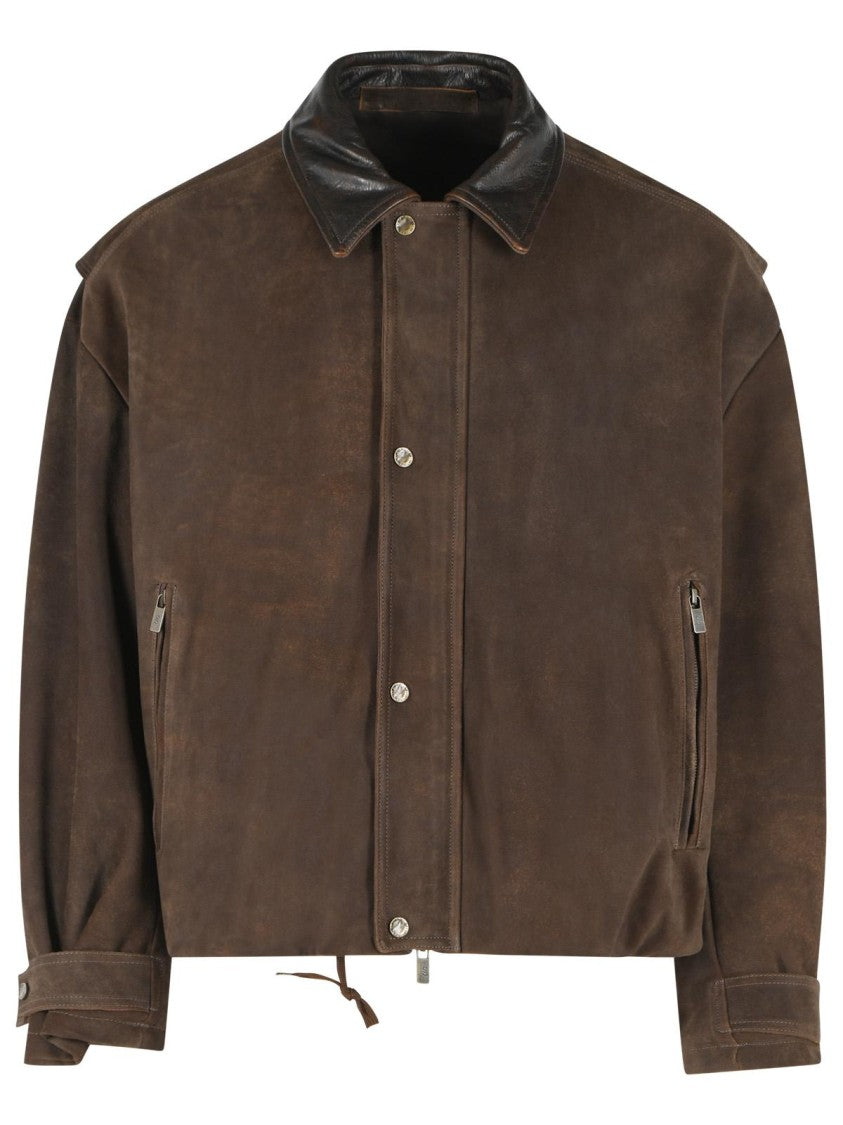 Salvatore Santoro Rich Brown Suede Jacket With Grained Leather Accents And Tailored Features