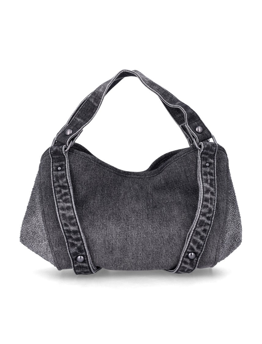 Diesel Textured Black Handbag With Buckle Details And Adjustable Strap