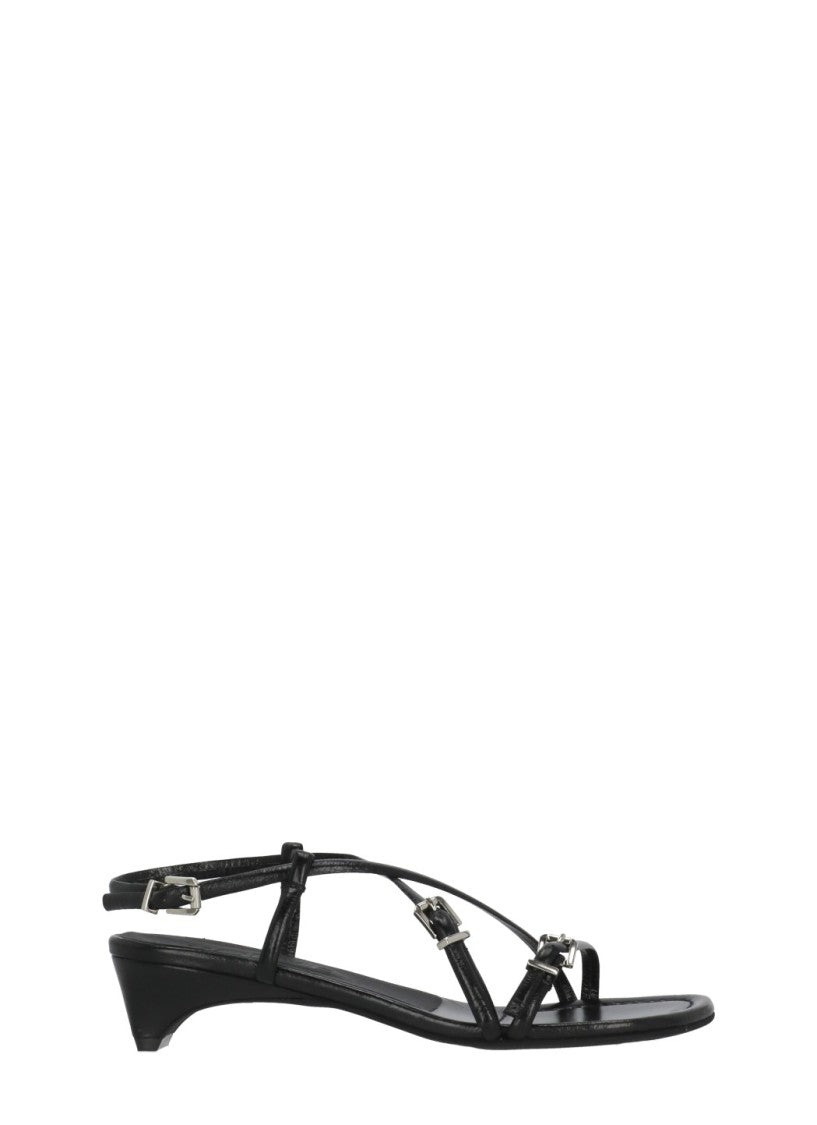 Poeve Black Ankle Strap Leather Sandals