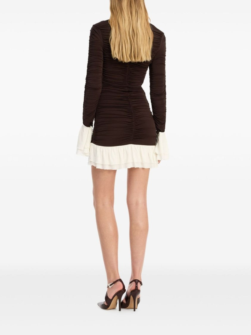 Rotate Ruched Brown And White Mini Dress