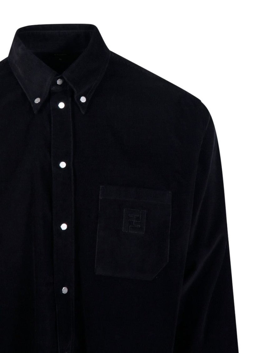 Fendi Long-Sleeved Cotton Button-Down Shirt With Velvety Texture