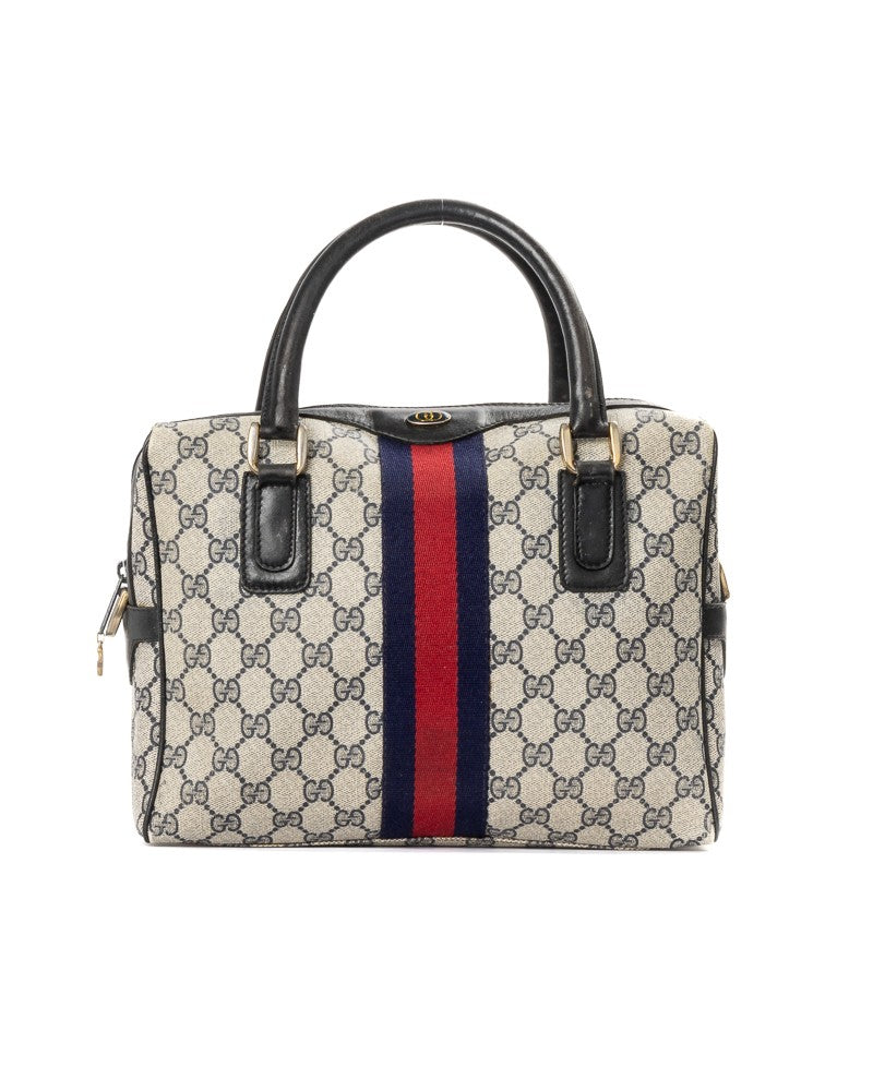 Gucci Vintage Web Square Gg Supreme Medium Boston Bag
