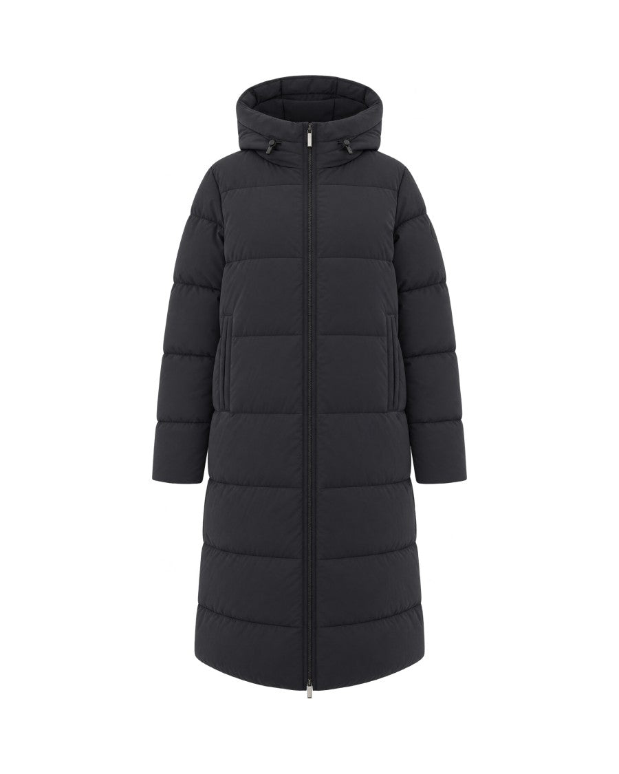 K-Way Long Hooded Parka With Horizontal Quilting And Fur Lining