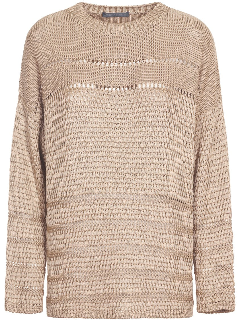 Alberta Ferretti Textured Knit Beige Sweater