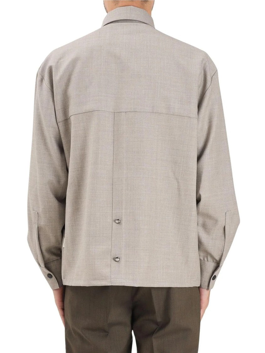 Yes London Beige Asymmetrical Snap Button Virgin Wool Shirt