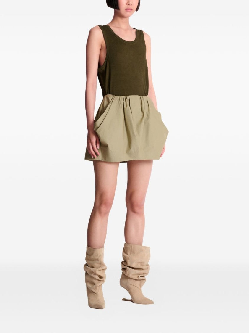 Balmain Green Pleated Waist Cotton Side Skirt