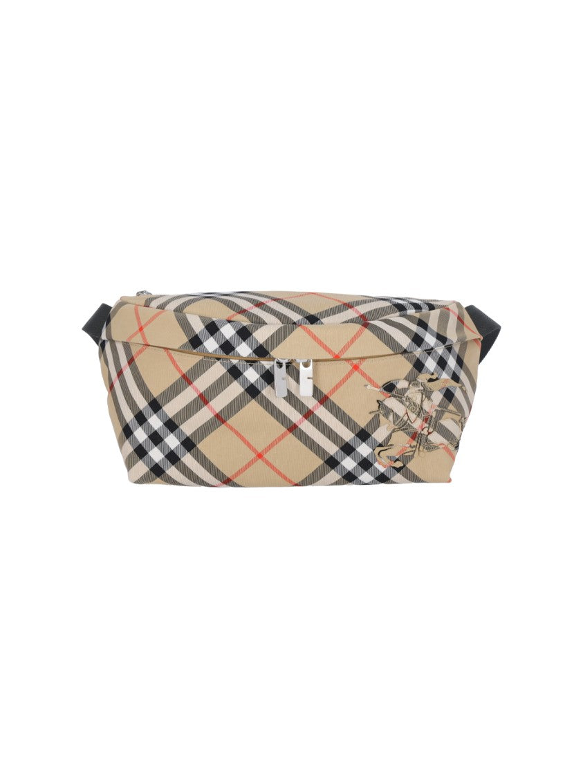 Burberry Check Pattern Belt Bag With Adjustable Strap And Logo Charm