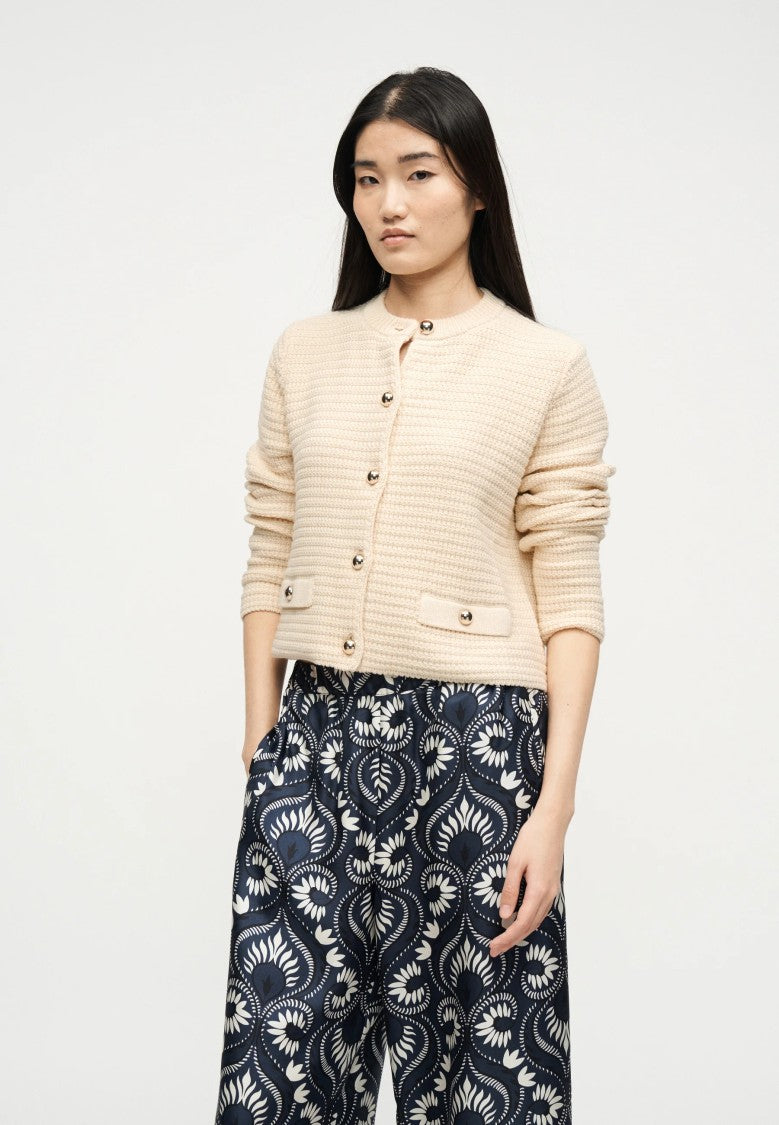 Max Mara Ecru Cotton Blend Cardigan Sweater