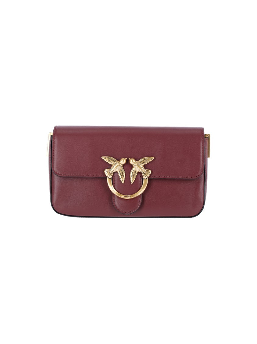 Pinko Bordeaux Love One Calfskin Shoulder Bag