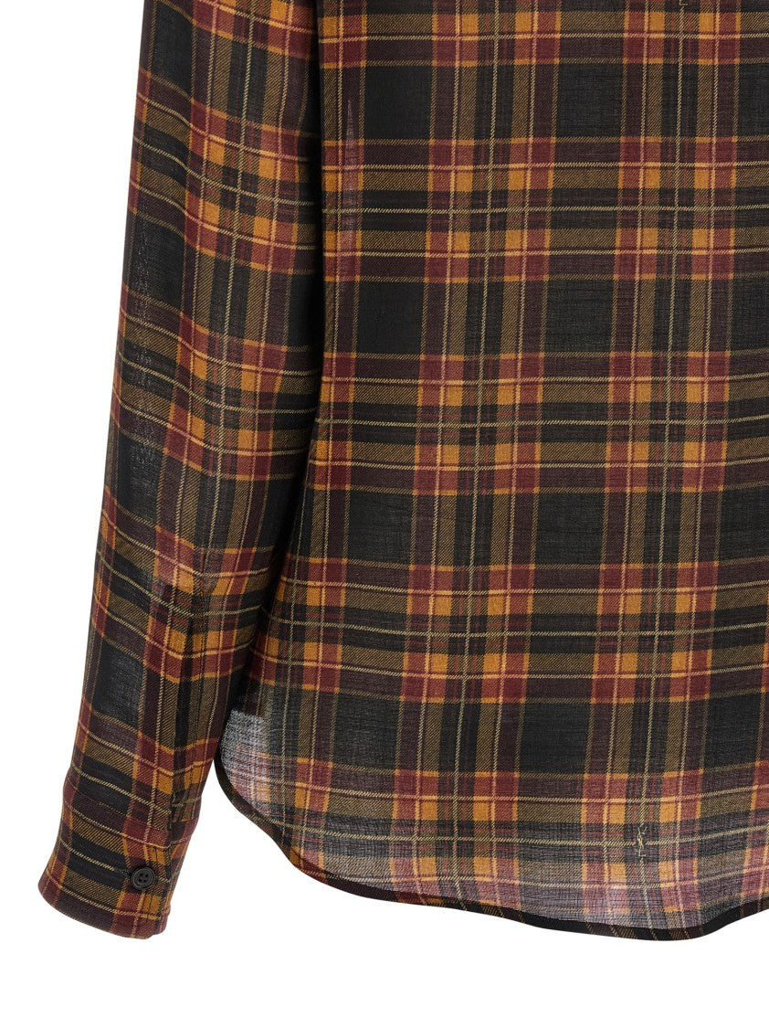 Saint Laurent Plaid Wool Lavallière Shirt With Front Button Closure
